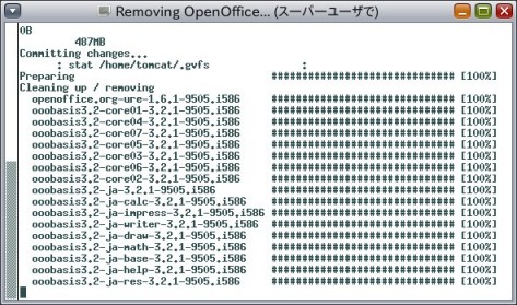 LibreOffice Manager: OpenOffice.org を削除中