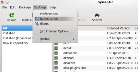 Synaptic: Settings → Repositories 