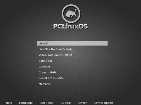 PCLOS-2011 LiveCD ブートメニュー